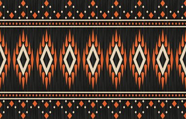 Aztek ve Navajo motiflerinin yer aldığı geometrik etnik Amerikan Yerli kabile desenleri kusursuz bir dekoratif doku oluşturur. Arkaplan, perde, halı, giysi, ambalaj için tasarım, Batik.