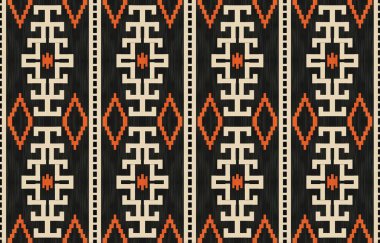Aztek ve Navajo motiflerinin yer aldığı geometrik etnik Amerikan Yerli kabile desenleri kusursuz bir dekoratif doku oluşturur. Arkaplan, perde, halı, giysi, ambalaj için tasarım, Batik.