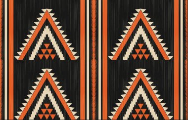 Aztek ve Navajo motiflerinin yer aldığı geometrik etnik Amerikan Yerli kabile desenleri kusursuz bir dekoratif doku oluşturur. Arkaplan, perde, halı, giysi, ambalaj için tasarım, Batik.