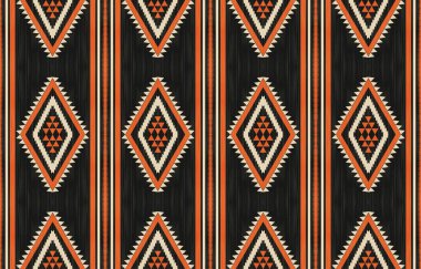 Aztek ve Navajo motiflerinin yer aldığı geometrik etnik Amerikan Yerli kabile desenleri kusursuz bir dekoratif doku oluşturur. Arkaplan, perde, halı, giysi, ambalaj için tasarım, Batik.