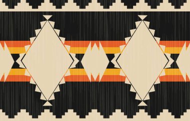 Aztek ve Navajo motiflerinin yer aldığı geometrik etnik Amerikan Yerli kabile desenleri kusursuz bir dekoratif doku oluşturur. Arkaplan, perde, halı, giysi, ambalaj için tasarım, Batik.
