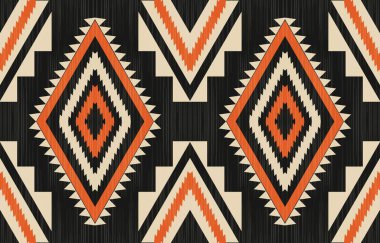 Aztek ve Navajo motiflerinin yer aldığı geometrik etnik Amerikan Yerli kabile desenleri kusursuz bir dekoratif doku oluşturur. Arkaplan, perde, halı, giysi, ambalaj için tasarım, Batik.