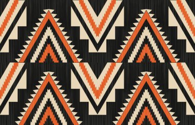 Aztek ve Navajo motiflerinin yer aldığı geometrik etnik Amerikan Yerli kabile desenleri kusursuz bir dekoratif doku oluşturur. Arkaplan, perde, halı, giysi, ambalaj için tasarım, Batik.