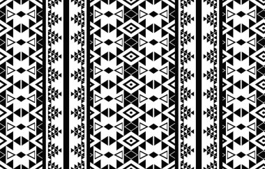 Aztek ve Navajo motiflerinin yer aldığı geometrik etnik Amerikan Yerli kabile desenleri kusursuz bir dekoratif doku oluşturur. Arkaplan, perde, halı, giysi, ambalaj için tasarım, Batik.