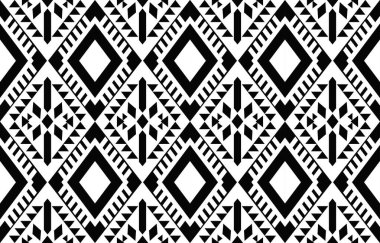 Aztek ve Navajo motiflerinin yer aldığı geometrik etnik Amerikan Yerli kabile desenleri kusursuz bir dekoratif doku oluşturur. Arkaplan, perde, halı, giysi, ambalaj için tasarım, Batik.