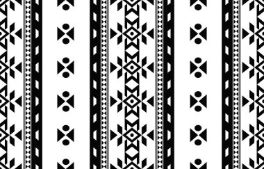 Aztek ve Navajo motiflerinin yer aldığı geometrik etnik Amerikan Yerli kabile desenleri kusursuz bir dekoratif doku oluşturur. Arkaplan, perde, halı, giysi, ambalaj için tasarım, Batik.