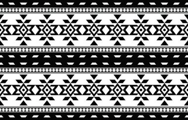 Aztek ve Navajo motiflerinin yer aldığı geometrik etnik Amerikan Yerli kabile desenleri kusursuz bir dekoratif doku oluşturur. Arkaplan, perde, halı, giysi, ambalaj için tasarım, Batik.