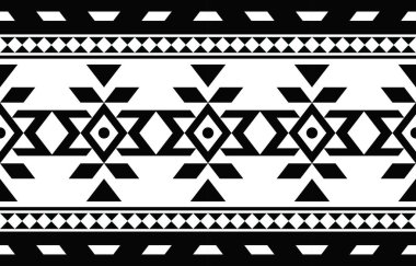 Aztek ve Navajo motiflerinin yer aldığı geometrik etnik Amerikan Yerli kabile desenleri kusursuz bir dekoratif doku oluşturur. Arkaplan, perde, halı, giysi, ambalaj için tasarım, Batik.