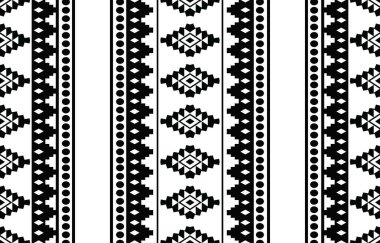 Aztek ve Navajo motiflerinin yer aldığı geometrik etnik Amerikan Yerli kabile desenleri kusursuz bir dekoratif doku oluşturur. Arkaplan, perde, halı, giysi, ambalaj için tasarım, Batik.