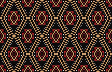 Aztek ve Navajo motiflerinin yer aldığı geometrik etnik Amerikan Yerli kabile desenleri kusursuz bir dekoratif doku oluşturur. Arkaplan, perde, halı, giysi, ambalaj için tasarım, Batik.