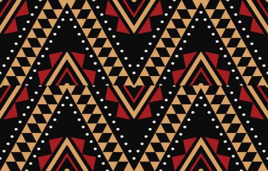 Aztek ve Navajo motiflerinin yer aldığı geometrik etnik Amerikan Yerli kabile desenleri kusursuz bir dekoratif doku oluşturur. Arkaplan, perde, halı, giysi, ambalaj için tasarım, Batik.