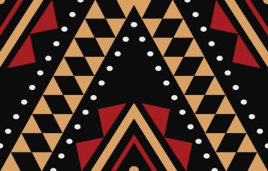 Aztek ve Navajo motiflerinin yer aldığı geometrik etnik Amerikan Yerli kabile desenleri kusursuz bir dekoratif doku oluşturur. Arkaplan, perde, halı, giysi, ambalaj için tasarım, Batik.