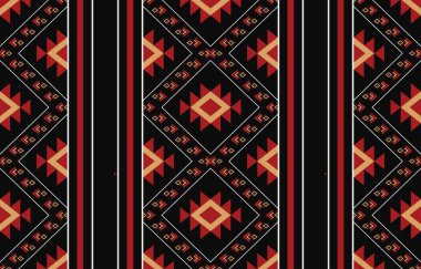 Aztek ve Navajo motiflerinin yer aldığı geometrik etnik Amerikan Yerli kabile desenleri kusursuz bir dekoratif doku oluşturur. Arkaplan, perde, halı, giysi, ambalaj için tasarım, Batik.