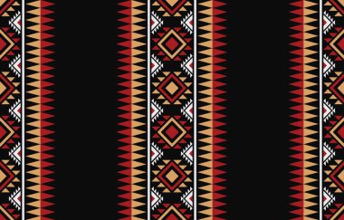 Aztek ve Navajo motiflerinin yer aldığı geometrik etnik Amerikan Yerli kabile desenleri kusursuz bir dekoratif doku oluşturur. Arkaplan, perde, halı, giysi, ambalaj için tasarım, Batik.