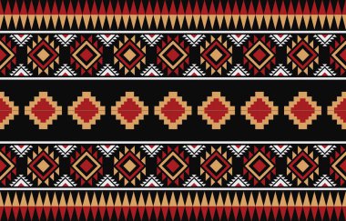 Aztek ve Navajo motiflerinin yer aldığı geometrik etnik Amerikan Yerli kabile desenleri kusursuz bir dekoratif doku oluşturur. Arkaplan, perde, halı, giysi, ambalaj için tasarım, Batik.