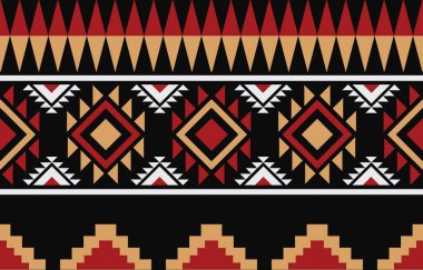 Aztek ve Navajo motiflerinin yer aldığı geometrik etnik Amerikan Yerli kabile desenleri kusursuz bir dekoratif doku oluşturur. Arkaplan, perde, halı, giysi, ambalaj için tasarım, Batik.