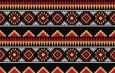 Aztek ve Navajo motiflerinin yer aldığı geometrik etnik Amerikan Yerli kabile desenleri kusursuz bir dekoratif doku oluşturur. Arkaplan, perde, halı, giysi, ambalaj için tasarım, Batik.