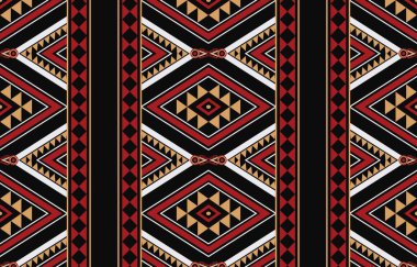 Aztek ve Navajo motiflerinin yer aldığı geometrik etnik Amerikan Yerli kabile desenleri kusursuz bir dekoratif doku oluşturur. Arkaplan, perde, halı, giysi, ambalaj için tasarım, Batik.