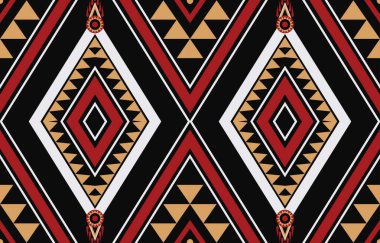 Aztek ve Navajo motiflerinin yer aldığı geometrik etnik Amerikan Yerli kabile desenleri kusursuz bir dekoratif doku oluşturur. Arkaplan, perde, halı, giysi, ambalaj için tasarım, Batik.