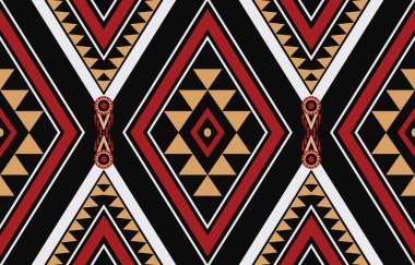 Aztek ve Navajo motiflerinin yer aldığı geometrik etnik Amerikan Yerli kabile desenleri kusursuz bir dekoratif doku oluşturur. Arkaplan, perde, halı, giysi, ambalaj için tasarım, Batik.
