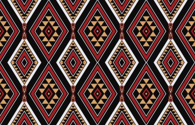 Aztek ve Navajo motiflerinin yer aldığı geometrik etnik Amerikan Yerli kabile desenleri kusursuz bir dekoratif doku oluşturur. Arkaplan, perde, halı, giysi, ambalaj için tasarım, Batik.