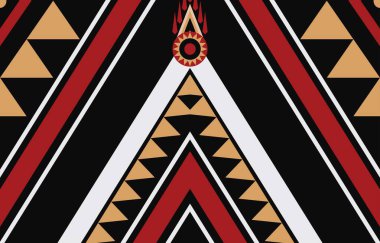 Aztek ve Navajo motiflerinin yer aldığı geometrik etnik Amerikan Yerli kabile desenleri kusursuz bir dekoratif doku oluşturur. Arkaplan, perde, halı, giysi, ambalaj için tasarım, Batik.