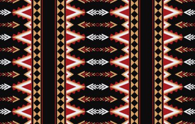 Aztek ve Navajo motiflerinin yer aldığı geometrik etnik Amerikan Yerli kabile desenleri kusursuz bir dekoratif doku oluşturur. Arkaplan, perde, halı, giysi, ambalaj için tasarım, Batik.