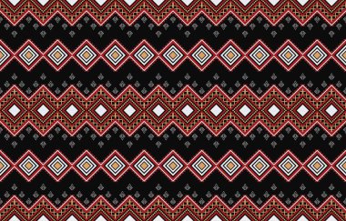 Aztek ve Navajo motiflerinin yer aldığı geometrik etnik Amerikan Yerli kabile desenleri kusursuz bir dekoratif doku oluşturur. Arkaplan, perde, halı, giysi, ambalaj için tasarım, Batik.