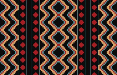 Aztek ve Navajo motiflerinin yer aldığı geometrik etnik Amerikan Yerli kabile desenleri kusursuz bir dekoratif doku oluşturur. Arkaplan, perde, halı, giysi, ambalaj için tasarım, Batik.
