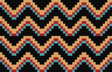 Aztek ve Navajo motiflerinin yer aldığı geometrik etnik Amerikan Yerli kabile desenleri kusursuz bir dekoratif doku oluşturur. Arkaplan, perde, halı, giysi, ambalaj için tasarım, Batik.