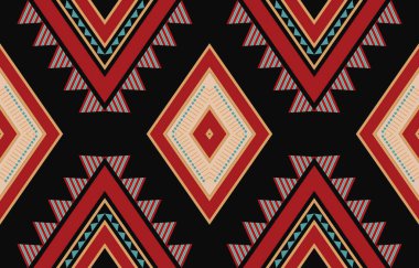 Aztek ve Navajo motiflerinin yer aldığı geometrik etnik Amerikan Yerli kabile desenleri kusursuz bir dekoratif doku oluşturur. Arkaplan, perde, halı, giysi, ambalaj için tasarım, Batik.