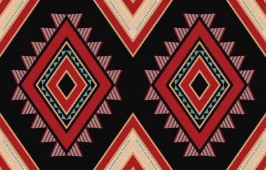 Aztek ve Navajo motiflerinin yer aldığı geometrik etnik Amerikan Yerli kabile desenleri kusursuz bir dekoratif doku oluşturur. Arkaplan, perde, halı, giysi, ambalaj için tasarım, Batik.