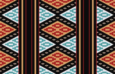 Aztek ve Navajo motiflerinin yer aldığı geometrik etnik Amerikan Yerli kabile desenleri kusursuz bir dekoratif doku oluşturur. Arkaplan, perde, halı, giysi, ambalaj için tasarım, Batik.