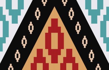 Aztek ve Navajo motiflerinin yer aldığı geometrik etnik Amerikan Yerli kabile desenleri kusursuz bir dekoratif doku oluşturur. Arkaplan, perde, halı, giysi, ambalaj için tasarım, Batik.