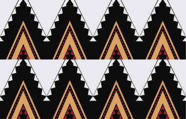 Aztek ve Navajo motiflerinin yer aldığı geometrik etnik Amerikan Yerli kabile desenleri kusursuz bir dekoratif doku oluşturur. Arkaplan, perde, halı, giysi, ambalaj için tasarım, Batik.