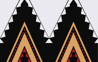 Aztek ve Navajo motiflerinin yer aldığı geometrik etnik Amerikan Yerli kabile desenleri kusursuz bir dekoratif doku oluşturur. Arkaplan, perde, halı, giysi, ambalaj için tasarım, Batik.