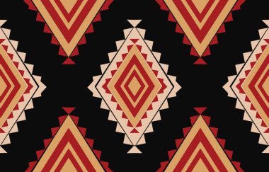 Aztek ve Navajo motiflerinin yer aldığı geometrik etnik Amerikan Yerli kabile desenleri kusursuz bir dekoratif doku oluşturur. Arkaplan, perde, halı, giysi, ambalaj için tasarım, Batik.