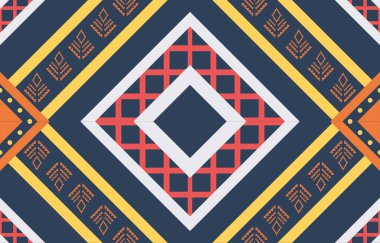 Aztek ve Navajo motiflerinin yer aldığı geometrik etnik Amerikan Yerli kabile desenleri kusursuz bir dekoratif doku oluşturur. Arkaplan, perde, halı, giysi, ambalaj için tasarım, Batik.