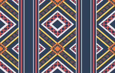 Aztek ve Navajo motiflerinin yer aldığı geometrik etnik Amerikan Yerli kabile desenleri kusursuz bir dekoratif doku oluşturur. Arkaplan, perde, halı, giysi, ambalaj için tasarım, Batik.