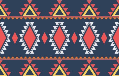 Aztek ve Navajo motiflerinin yer aldığı geometrik etnik Amerikan Yerli kabile desenleri kusursuz bir dekoratif doku oluşturur. Arkaplan, perde, halı, giysi, ambalaj için tasarım, Batik.