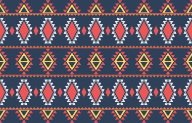 Aztek ve Navajo motiflerinin yer aldığı geometrik etnik Amerikan Yerli kabile desenleri kusursuz bir dekoratif doku oluşturur. Arkaplan, perde, halı, giysi, ambalaj için tasarım, Batik.