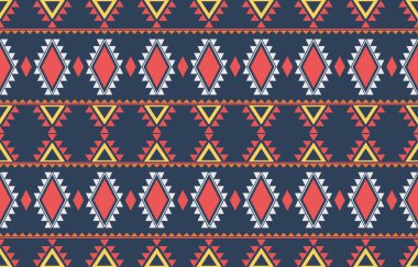 Aztek ve Navajo motiflerinin yer aldığı geometrik etnik Amerikan Yerli kabile desenleri kusursuz bir dekoratif doku oluşturur. Arkaplan, perde, halı, giysi, ambalaj için tasarım, Batik.