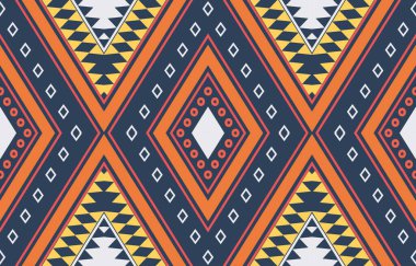 Aztek ve Navajo motiflerinin yer aldığı geometrik etnik Amerikan Yerli kabile desenleri kusursuz bir dekoratif doku oluşturur. Arkaplan, perde, halı, giysi, ambalaj için tasarım, Batik.