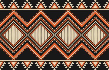 Aztek ve Navajo motiflerinin yer aldığı geometrik etnik Amerikan Yerli kabile desenleri kusursuz bir dekoratif doku oluşturur. Arkaplan, perde, halı, giysi, ambalaj için tasarım, Batik.