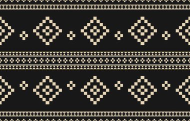 Aztek ve Navajo motiflerinin yer aldığı geometrik etnik Amerikan Yerli kabile desenleri kusursuz bir dekoratif doku oluşturur. Arkaplan, perde, halı, giysi, ambalaj için tasarım, Batik.