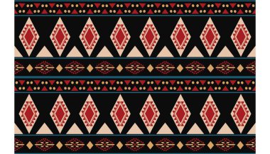 Aztek ve Navajo motiflerinin yer aldığı geometrik etnik Amerikan Yerli kabile desenleri kusursuz bir dekoratif doku oluşturur. Arkaplan, perde, halı, giysi, ambalaj için tasarım, Batik.