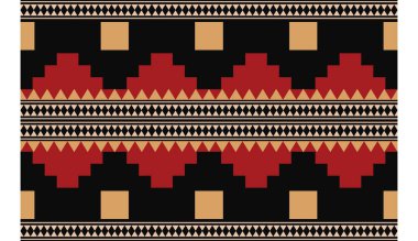 Aztek ve Navajo motiflerinin yer aldığı geometrik etnik Amerikan Yerli kabile desenleri kusursuz bir dekoratif doku oluşturur. Arkaplan, perde, halı, giysi, ambalaj için tasarım, Batik.