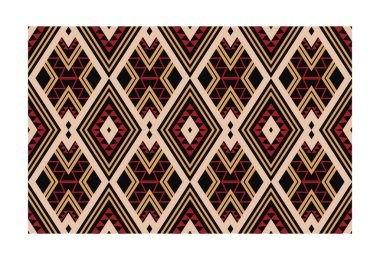 Aztek ve Navajo motiflerinin yer aldığı geometrik etnik Amerikan Yerli kabile desenleri kusursuz bir dekoratif doku oluşturur. Arkaplan, perde, halı, giysi, ambalaj için tasarım, Batik.