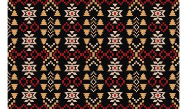 Aztek ve Navajo motiflerinin yer aldığı geometrik etnik Amerikan Yerli kabile desenleri kusursuz bir dekoratif doku oluşturur. Arkaplan, perde, halı, giysi, ambalaj için tasarım, Batik.