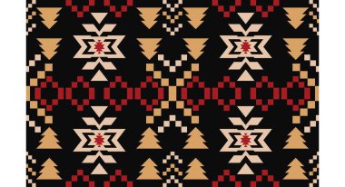 Aztek ve Navajo motiflerinin yer aldığı geometrik etnik Amerikan Yerli kabile desenleri kusursuz bir dekoratif doku oluşturur. Arkaplan, perde, halı, giysi, ambalaj için tasarım, Batik.